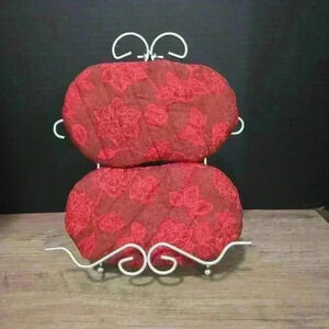 Handmade Microwave Mitts - Regular Size - Burgandy and Red  Design - Pair